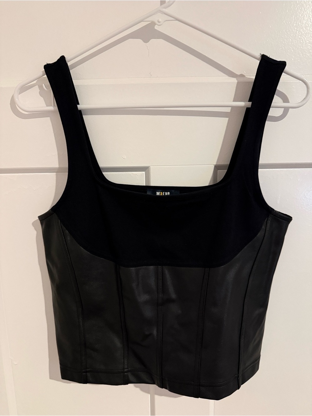 Anthropologie Black Faux Leather Bustier Tank Top